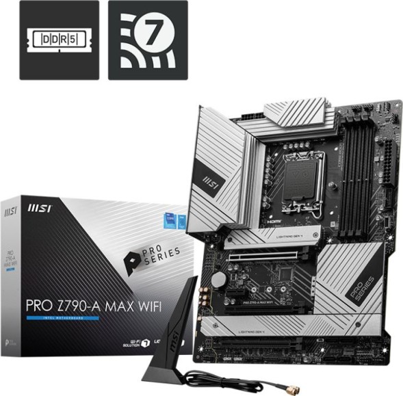 Материнская плата MSI PRO Z790-A MAX WIFI Soc-1700 Intel Z790 4xDDR5 ATX AC`97 8ch(7.1) 2.5Gg RAID+HDMI+DP