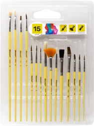 Набор кистей Silwerhof Color (наб.15шт) пон.кр.№1,2,3,4,5/плос.№1/2, 1/4, 4/кр.№3,5/плоск.№1/2, 4, 8/синт.веер.№4