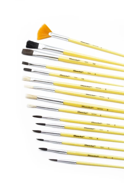 Набор кистей Silwerhof Color (наб.15шт) пон.кр.№1,2,3,4,5/плос.№1/2, 1/4, 4/кр.№3,5/плоск.№1/2, 4, 8/синт.веер.№4