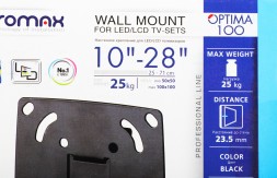 Кронштейн для телевизора Kromax OPTIMA-100 черный 10&amp;quot;-28&amp;quot; макс.25кг настенный фиксированный