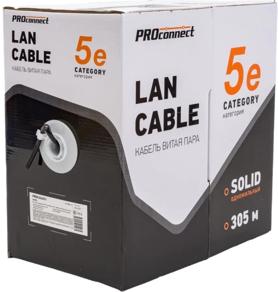 Кабель информационный PROconnect 01-0045-3 кат.5E UTP 4 пары 24AWG PE внешний 305м черный