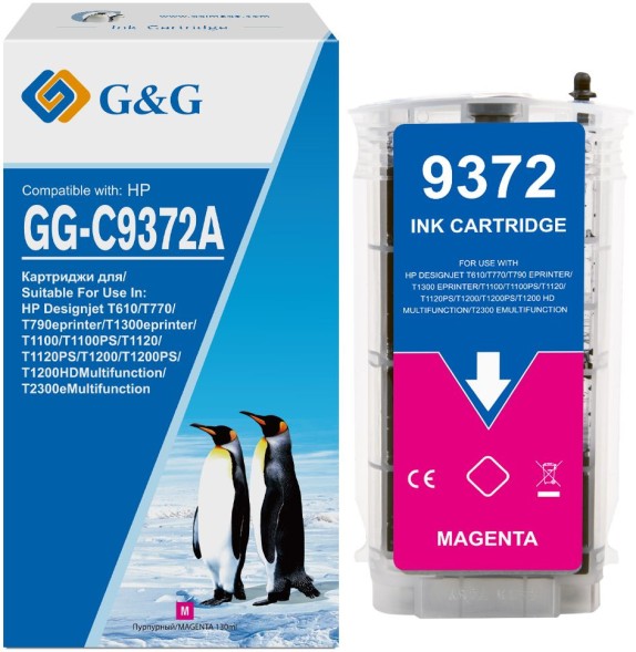 Картридж струйный G&amp;amp;G GG-C9372A пурпурный (130мл) для HP Designjet T610, T770, T790eprinter, T1300eprinter, T1100, T1100PS, T1120, T1120PS, T1200, T1200PS, T1200HDMultifunction, T2300eMultifunction