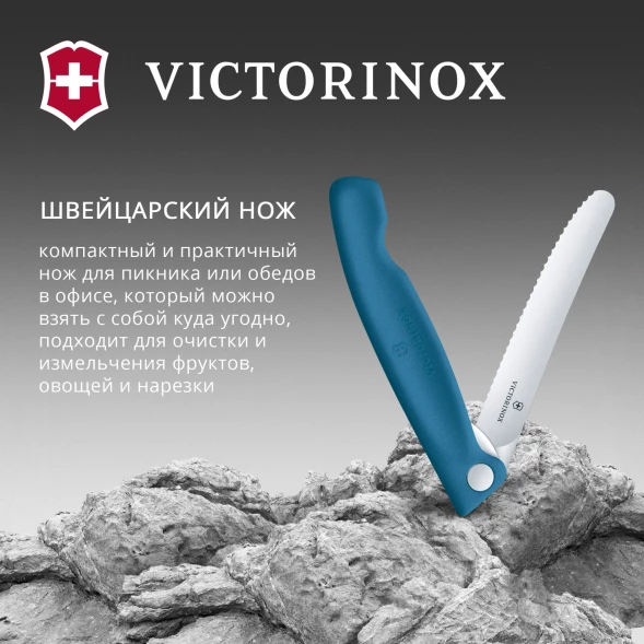 Нож кухонный Victorinox Swiss Classic 6.7832.FC1 стальной универсальный для овощей лезв.110мм серрейт. заточка синий карт.коробка