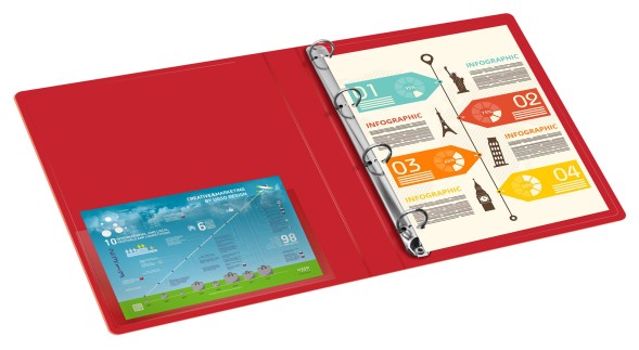 Папка на 4-х кольцах Бюрократ -0827/4RRED A4 пластик 0.7мм кор.27мм внутр. с вставкой красный