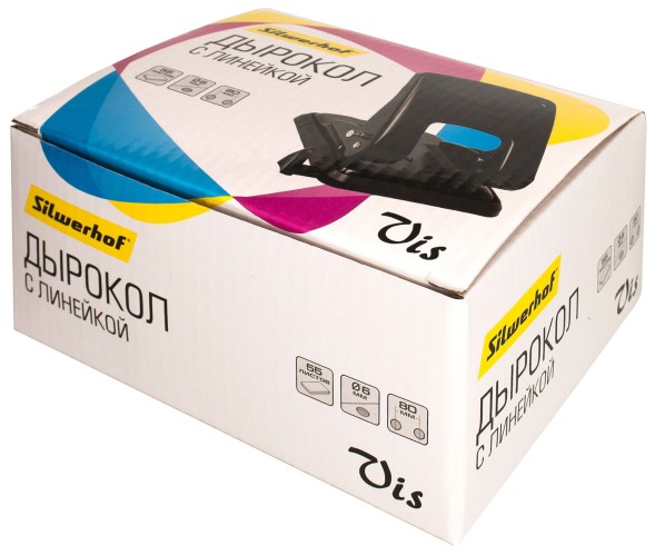 Дырокол Silwerhof Vis макс.:55лист. металл черный отв.:2 с линейкой