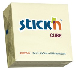 Блок самоклеящийся бумажный Stick`n 21072 76x76мм 400лист. 70г/м2 пастель желтый