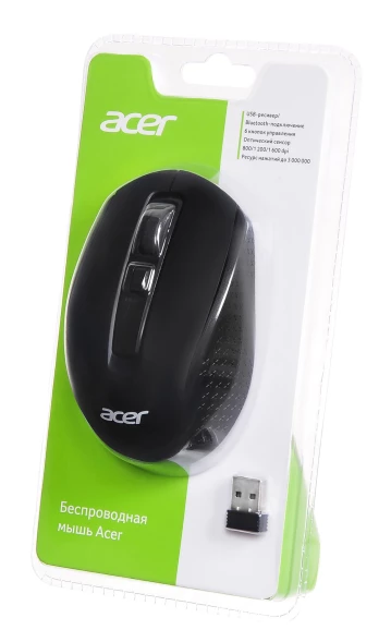 Мышь Acer OMR070 черный оптическая (1600dpi) беспроводная BT/Radio USB для ноутбука (6but)