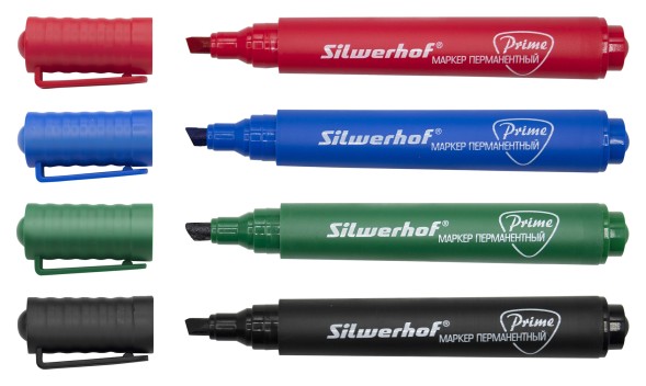 Набор маркеров перманентных Silwerhof Prime скошенный пиш. наконечник 2-5мм 4цв. пакет с европодвесом