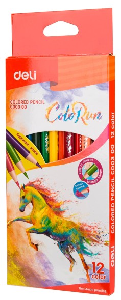 Карандаши цв. Deli EC00300 ColoRun трехгран. тополь 12цв. коробка/европод.