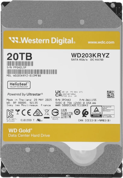 Жесткий диск WD SATA-III 20TB WD203KRYZ Server Gold 512E (7200rpm) 512Mb 3.5&amp;quot;