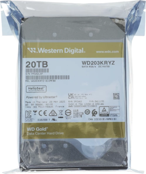 Жесткий диск WD SATA-III 20TB WD203KRYZ Server Gold 512E (7200rpm) 512Mb 3.5&amp;quot;