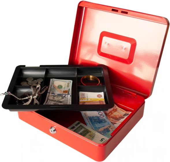 Ящик для денег Silwerhof 90x300x240 красный сталь 1.66кг