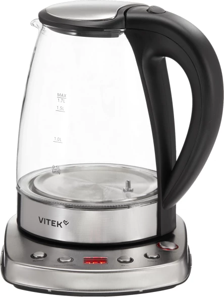 Чайник электрический Vitek VT-WK1075 1.7л. 1800Вт серебристый/черный корпус: металл/пластик