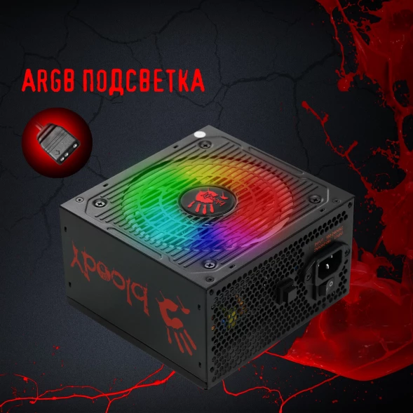 Блок питания Bloody ATX 750W BD-PS750G 80+ gold (20+4pin) APFC 120mm fan color LED 6xSATA Cab Manag RTL