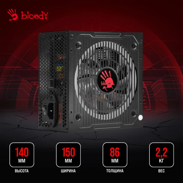 Блок питания Bloody ATX 750W BD-PS750G 80+ gold (20+4pin) APFC 120mm fan color LED 6xSATA Cab Manag RTL