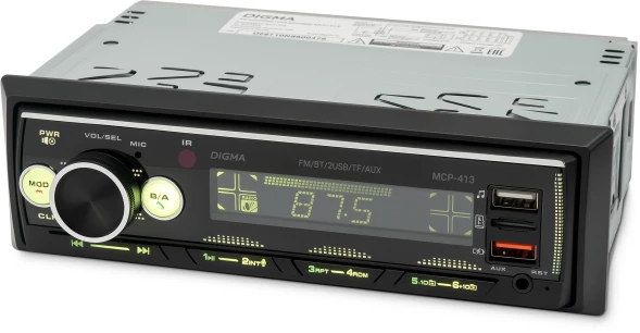 Автомагнитола Digma MCP-413 1DIN 4x45Вт v5.0 USB 2.0 AUX 4 ПДУ