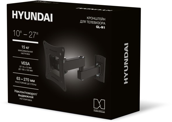 Кронштейн для телевизора Hyundai GL-N1 черный 10&amp;quot;-27&amp;quot; макс.15кг настенный поворотно-выдвижной и наклонный