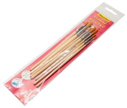 Набор кистей Silwerhof Монстрики (наб.7шт) синт.круг.№1-5/плос.№ 4,6 дерев.лакир.ручка