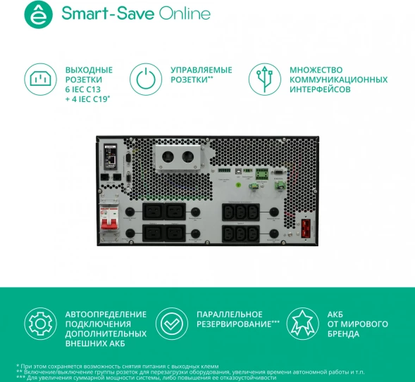 Источник бесперебойного питания Systeme Electriс SRT SRTSE6KRTXLIEC-NC 6000Вт 6000ВА черный