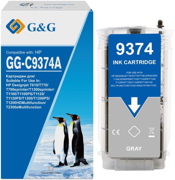 Картридж струйный G&amp;amp;G GG-C9374A серый (130мл) для HP HP Designjet T610, T770, T790eprinter, T1300eprinter, T1100, T1100PS, T1120, T1120PS, T1200, T1200PS, T1200HDMultifunction, T2300eMultifunction