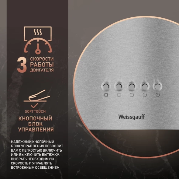 Вытяжка каминная Weissgauff Box 40 PB нержавеющая сталь управление: кнопочное (1 мотор)