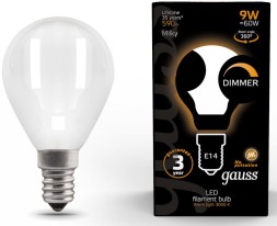 Лампа светодиодная Gauss Filament 105201109-D 9Вт цок.:E14 шар 220B 3000K св.свеч.бел.теп. (упак.:10шт)