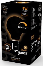 Лампа светодиодная Gauss Filament 105201109-D 9Вт цок.:E14 шар 220B 3000K св.свеч.бел.теп. (упак.:10шт)