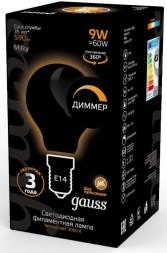 Лампа светодиодная Gauss Filament 105201109-D 9Вт цок.:E14 шар 220B 3000K св.свеч.бел.теп. (упак.:10шт)