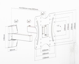 Кронштейн для телевизора Ultramounts UM899 черный 23"-43" макс.20кг настенный поворотно-выдвижной и наклонный