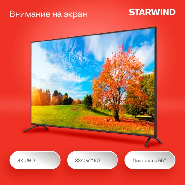 Телевизор LED Starwind 65&amp;quot; SW-LED65UG402 Яндекс.ТВ Frameless черный 4K Ultra HD 60Hz DVB-T DVB-T2 DVB-C DVB-S DVB-S2 USB WiFi Smart TV