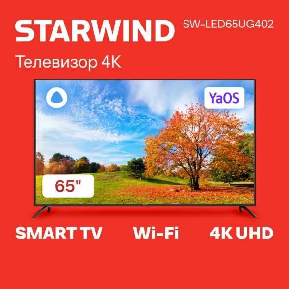Телевизор LED Starwind 65&amp;quot; SW-LED65UG402 Яндекс.ТВ Frameless черный 4K Ultra HD 60Hz DVB-T DVB-T2 DVB-C DVB-S DVB-S2 USB WiFi Smart TV