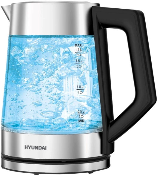 Чайник электрический Hyundai HYK-G4402 1.7л. 2200Вт черный/серебристый корпус: стекло