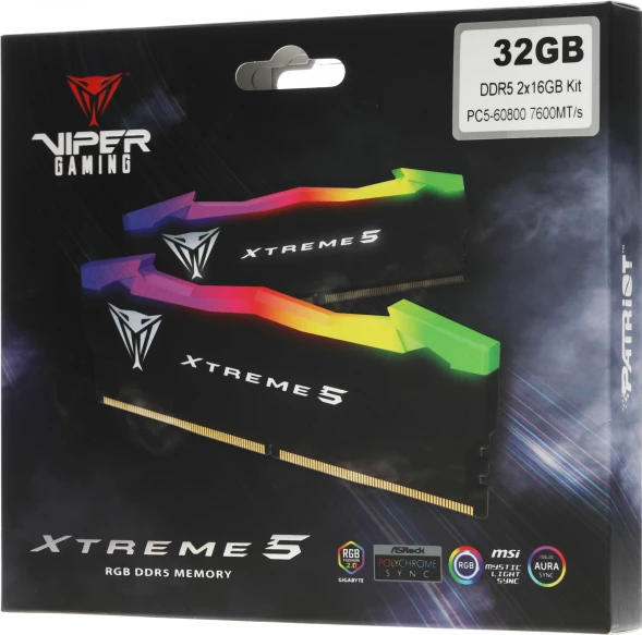 Память DDR5 2x16Gb 7600MHz Patriot PVXR532G76C36K Viper XTREME RGB RTL Gaming PC5-60800 CL36 DIMM 288-pin 1.45В с радиатором Ret