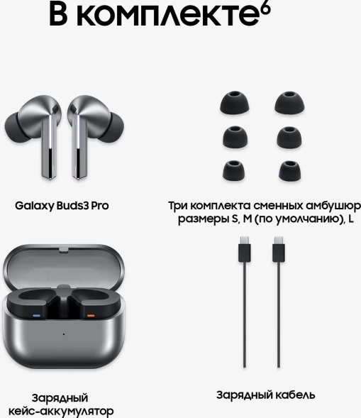Гарнитура внутриканальные Samsung Galaxy Buds 3 Pro серебристый беспроводные bluetooth в ушной раковине (SM-R630NZAACIS)