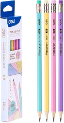 Карандаш ч/г Deli EC025-HB Macaron 2.4мм HB шестигран. липа коробка/европод. (12шт) ластик