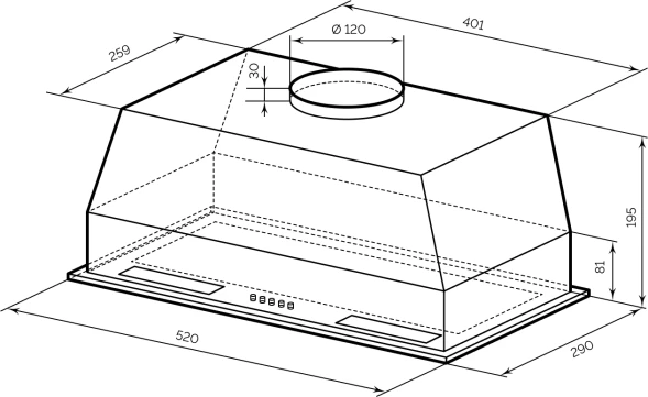 Вытяжка встраиваемая Lex Hyper 600 Light BBL черный управление: кнопочное (1 мотор)