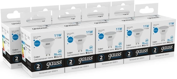 Лампа светодиодная Gauss Elementary 13631 11Вт цок.:GU10 софит 180B 6500K св.свеч.бел.хол. MR16 (упак.:1шт)