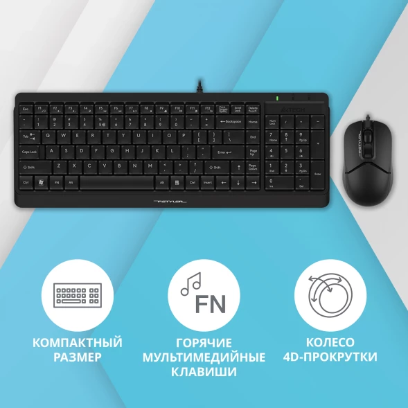 Клавиатура + мышь A4Tech Fstyler F1512 клав:черный мышь:черный USB (F1512 BLACK)