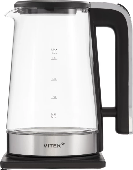 Чайник электрический Vitek VT-WK1073 2.2л. 1800Вт черный/серебристый корпус: стекло