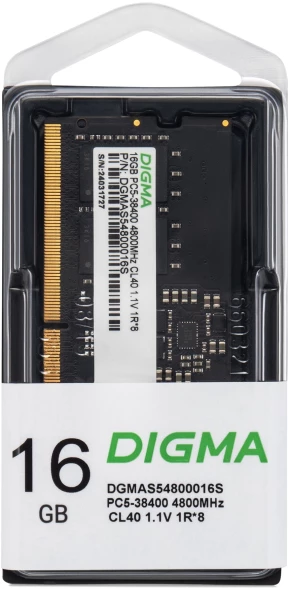Память DDR5 16GB 4800MHz Digma DGMAS54800016S RTL PC5-38400 CL40 SO-DIMM 262-pin 1.1В single rank Ret