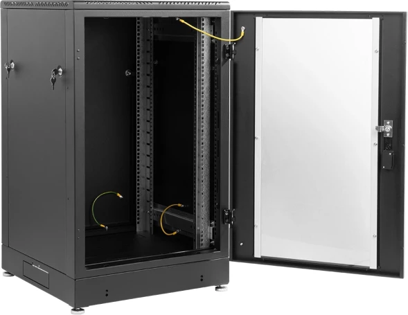 Шкаф коммутационный ЦМО (ШТК-М-24.6.8-1ААА-9005) напольный 24U 600x800мм пер.дв.стекл 2 бок.пан. задн.дв.стал.лист направл.под закл.гайки 600кг черный 655мм 70.2кг 180град. 1245мм IP20 металл