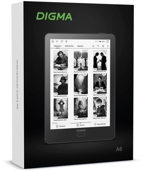 Электронная книга Digma A6 6&amp;quot; E-Ink Carta 758x1024 1.8Ghz 1Gb/32Gb/SD/microSDHC/подсветка дисплея темно-серый