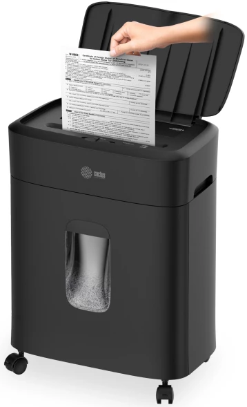 Шредер Cactus CS-SH-D4 черный с автоподачей (секр.P-5) фрагменты 60лист. 15лтр. скрепки скобы пл.карты