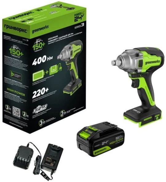 Гайковерт Greenworks GD24IW400 аккум. патрон:квад.1/2&amp;quot; (3802907CUG)