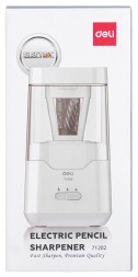 Точилка для карандашей электрическая Deli E71202 1 отверстие пластик белый (батарея)