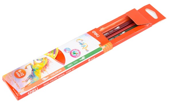Карандаши цв. Deli EC00500 ColoRun двухцвет. липа 12цв. коробка/европод. (6шт)