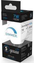 Лампа светодиодная Gauss 105102307-D 7Вт цок.:E27 шар 150B 6500K св.свеч.бел.хол. (упак.:1шт)