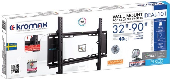 Кронштейн для телевизора Kromax IDEAL-101 черный 32&amp;quot;-90&amp;quot; макс.40кг настенный фиксированный