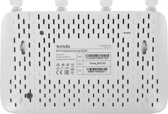 Роутер беспроводной Tenda F6 N300 10/100BASE-TX белый