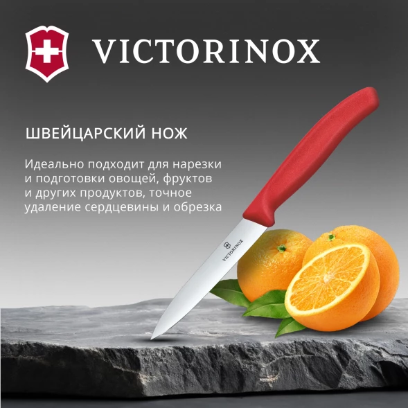 Нож кухонный Victorinox Swiss Classic (6.7701.C1) стальной универсальный для чистки овощей и фруктов лезв.100мм прямая заточка красный